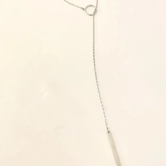 925 Sterling Silver Long Bar Lariat Necklace Long Drop Circle & Bar Necklace - Picture 6 of 9